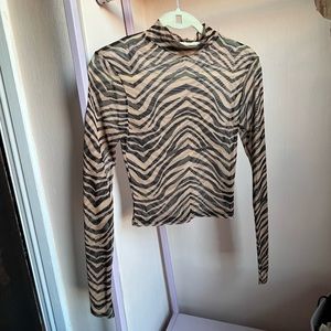 Long Sleeve Sheer Mesh Printed Top